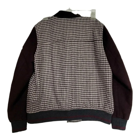 Zara Basic Womens Medium Burgundy Wool Tweed Houndstooth Suede Varsity Jacket S - Picture 2 of 6